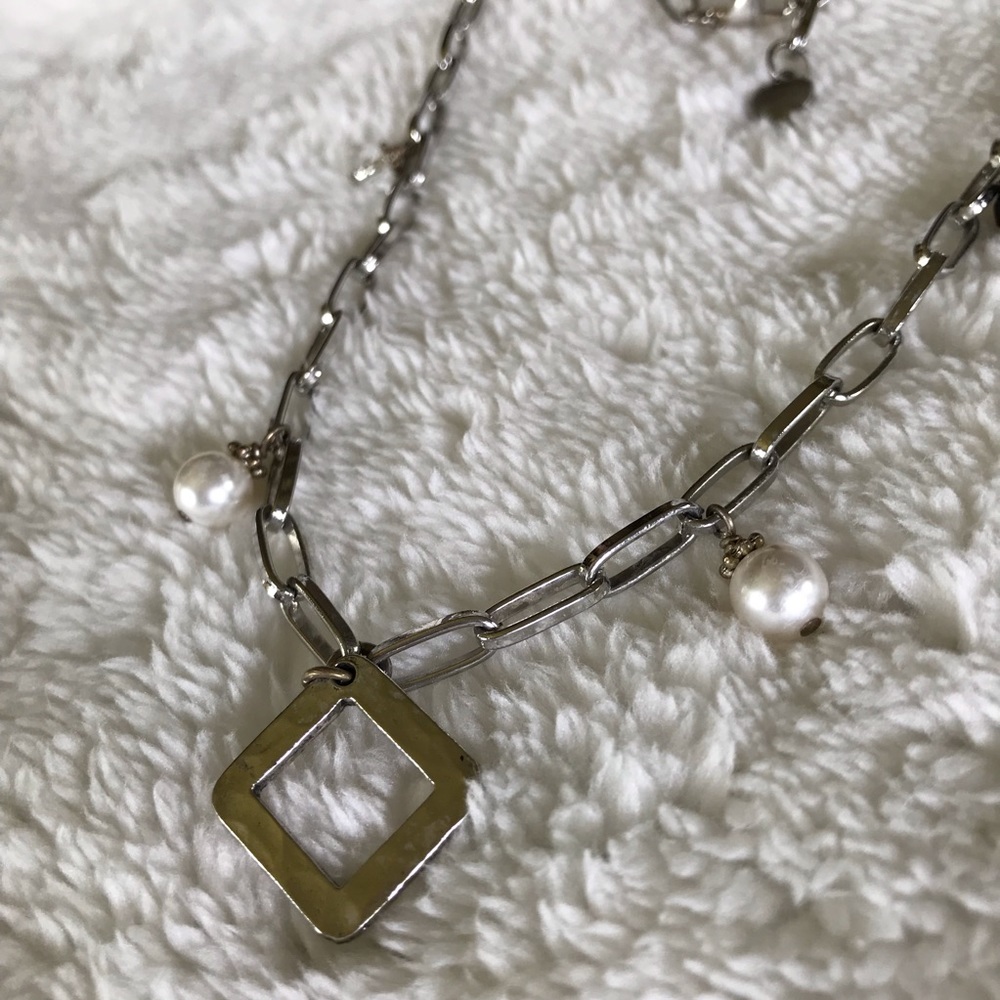 Sims Jewelry Silver tone link chain necklace glass beads detail - Picture 5 of 7